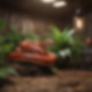 Setup of a corn snake terrarium with varied lighting