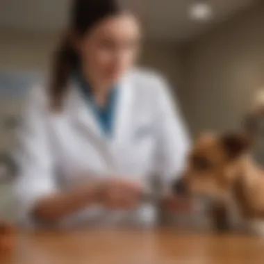 A veterinary professional examining a dog, emphasizing the importance of expert advice on diet