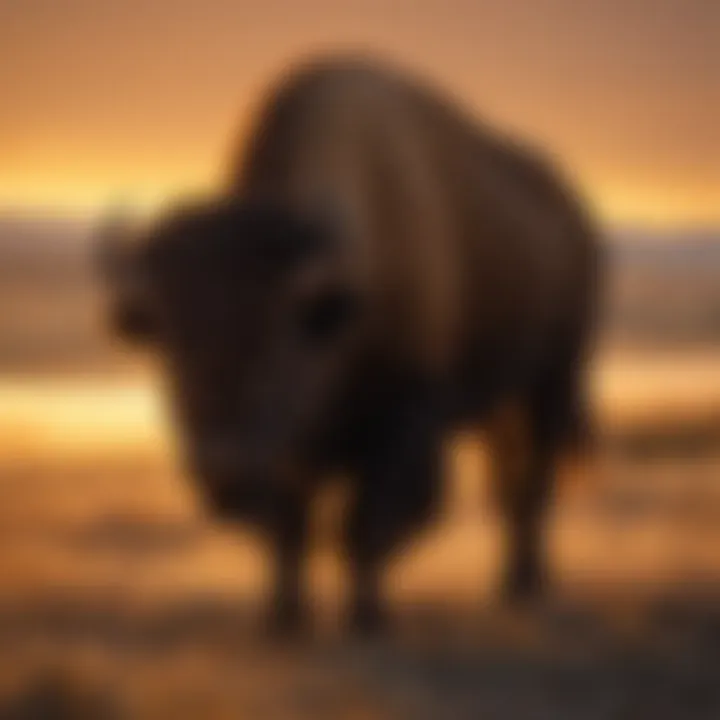 Bison in a golden sunset, highlighting their silhouette