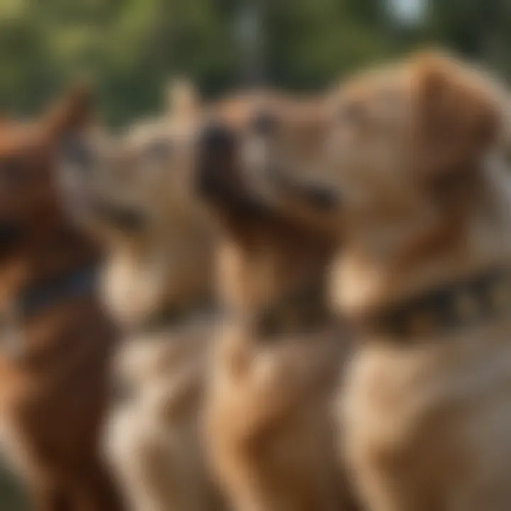 Close-up of various training collars for dogs