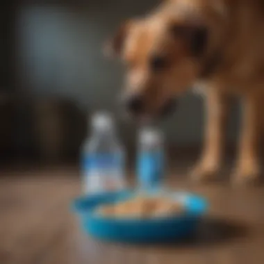 Close-up of Pedialyte bottle next to dog bowl