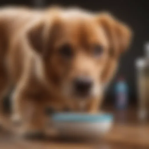 A dog happily drinking from a bowl