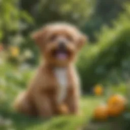 A joyful Peekapoo playing in a sunny garden