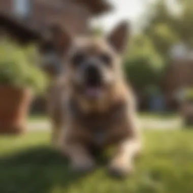 A happy dog playing in a treated yard