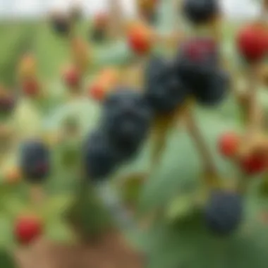 Diverse varieties of blackberries in a nursery