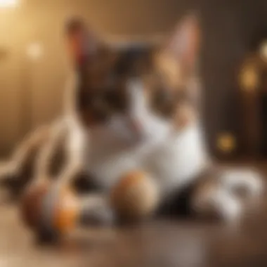 Playful Calico Cat A playful calico cat engaging with a toy.
