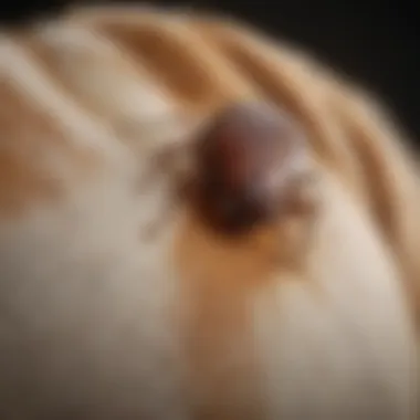 Close-up view of a tick on a dog’s fur