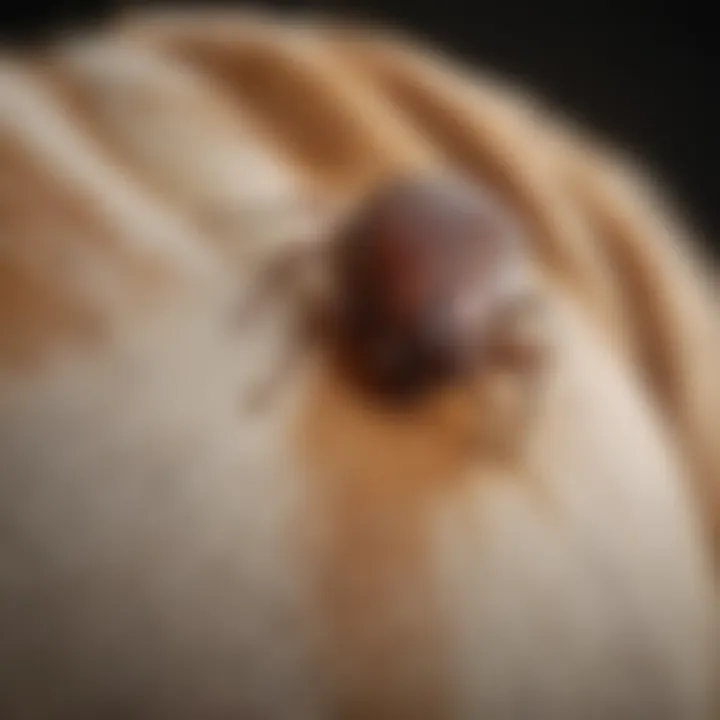 Close-up view of a tick on a dog’s fur