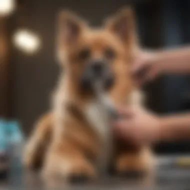 A grooming professional using scissors on a dog, illustrating proper technique.