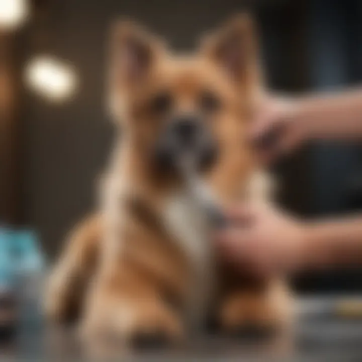 A grooming professional using scissors on a dog, illustrating proper technique.