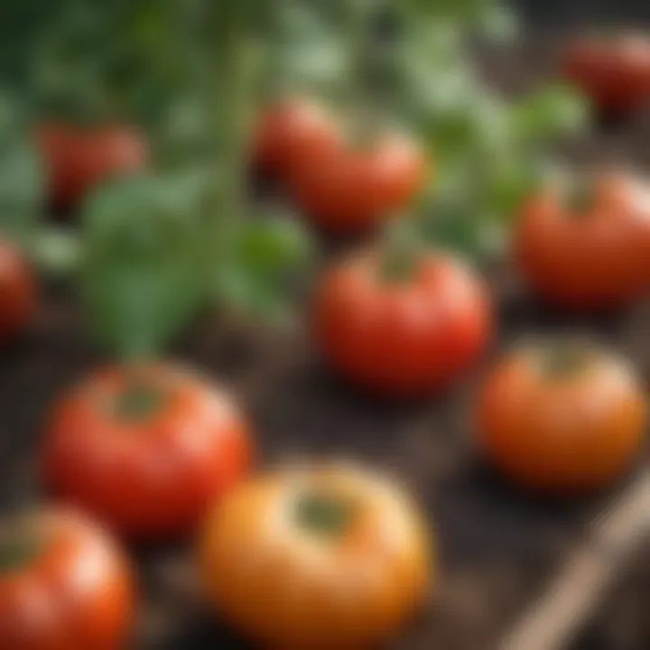 A garden bed showcasing thriving Red Beefsteak Heirloom Tomatoes