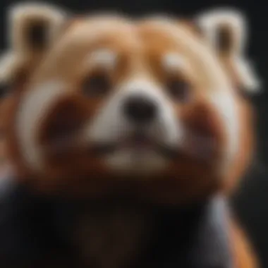 Close-up of a red panda's facial features highlighting its striking markings.