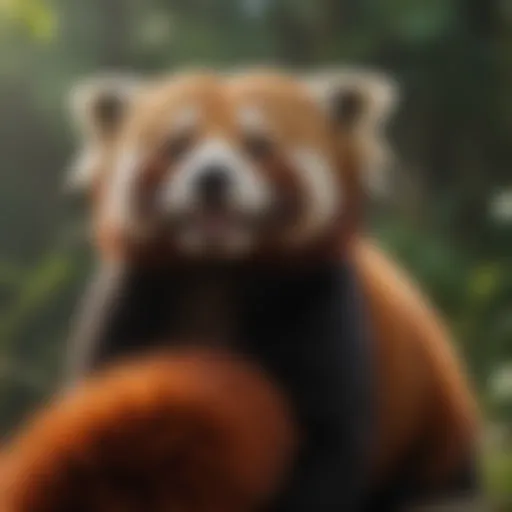 A striking portrayal of the red panda showcasing its vibrant fur and bushy tail.