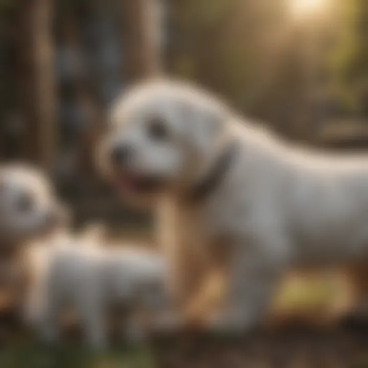 A responsible breeder interacting with West Highland Terrier puppies