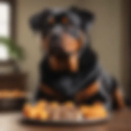 A Rottweiler enjoying a bowl of nutritious dog food.