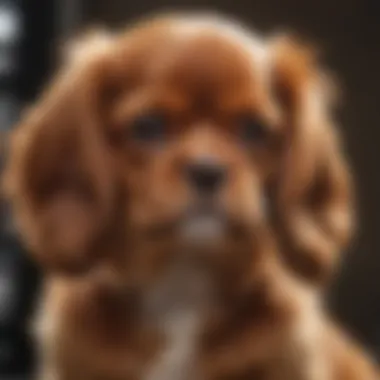 Ruby Cavalier King Charles Spaniel puppy being groomed