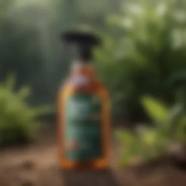 Close-up of a bottle of tick killer yard spray with active ingredients listed