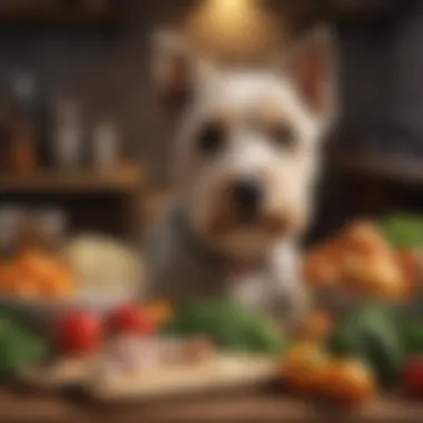 An assortment of fresh ingredients ideal for homemade terrier meals