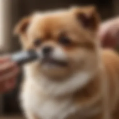 Close-up of a small dog being brushed