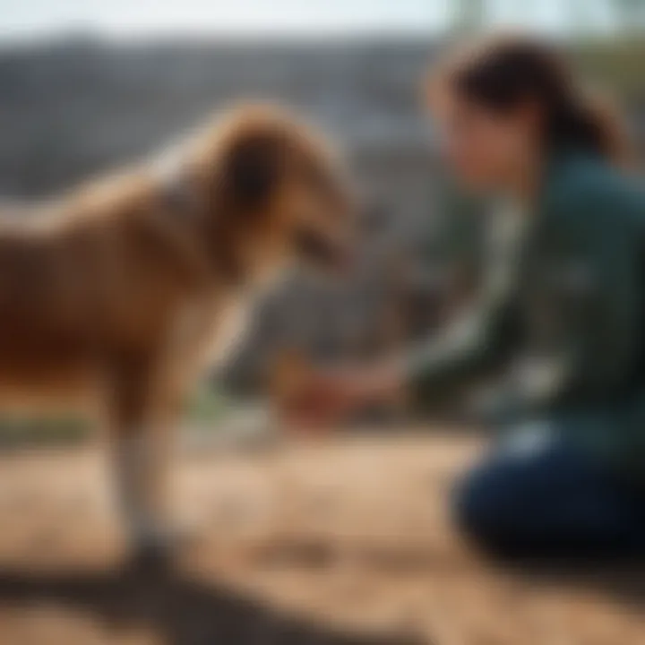 A veterinarian examining a dog