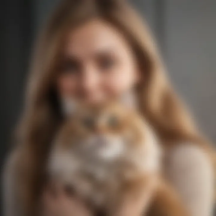 A serene Siberian cat being lovingly petted by an adopter