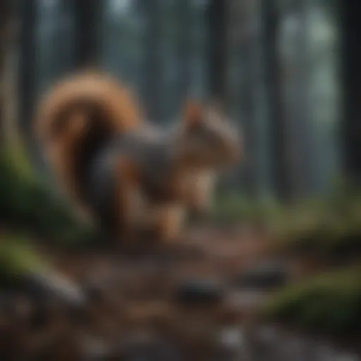 A squirrel navigating through a moonlit forest