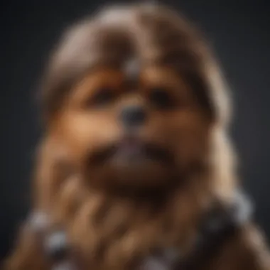 Close-up of a dog in a Chewbacca costume with furry texture