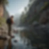 A skilled angler casting a line from a rocky shoreline