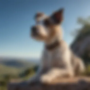 A terrier perched on a hilltop, gazing at the expansive blue sky and nature.