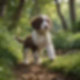 A playful Springerdoodle puppy in a lush green park