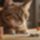 A variety of chewable flea and tick treatments for cats displayed on a table.