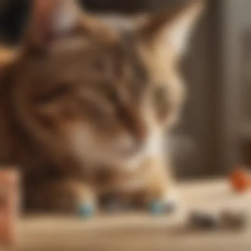 A variety of chewable flea and tick treatments for cats displayed on a table.