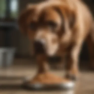 Labrador Looking at Premium Dry Food A Labrador thoughtfully observing its food bowl filled with premium dry dog food.