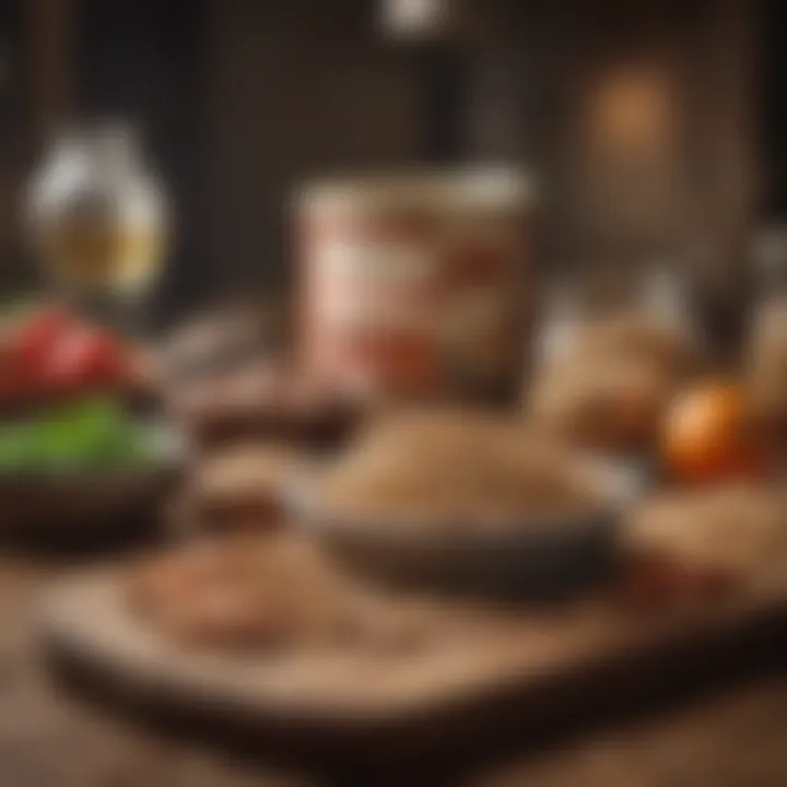Nutritional ingredients for Labrador dog food displayed on a wooden table.