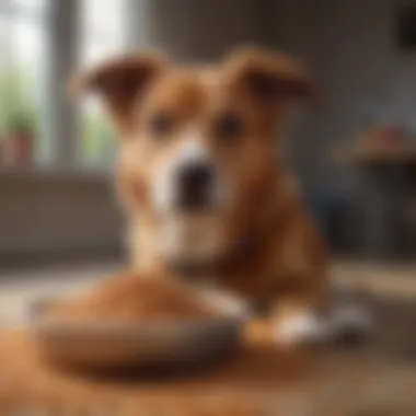 A happy dog enjoying a bowl of grain-based dog food.