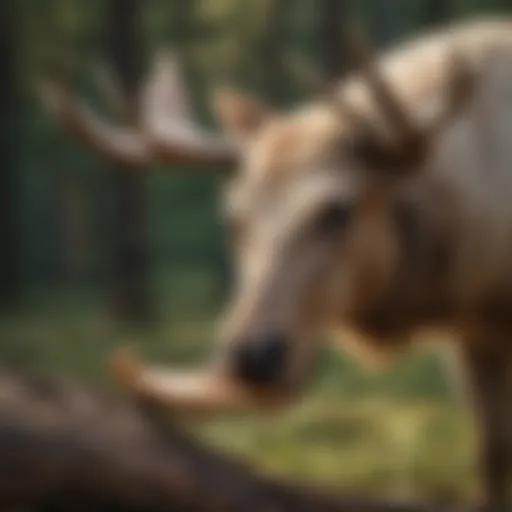 A dog happily chewing on a moose antler