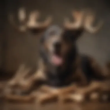 A happy dog sitting beside a selection of antler chews