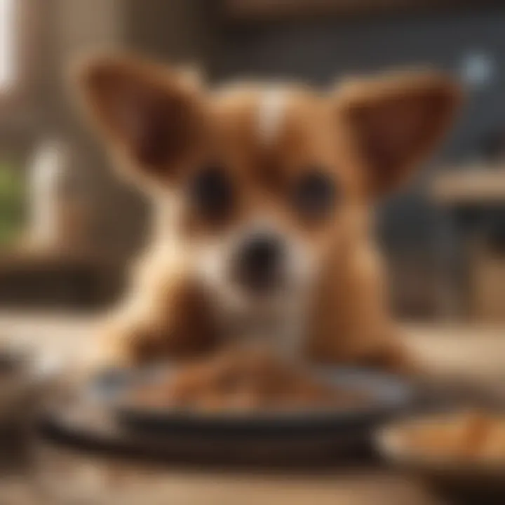 Happy small dog enjoying its meal
