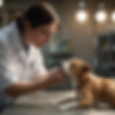 A veterinarian examining a dog for health clearance before international travel.