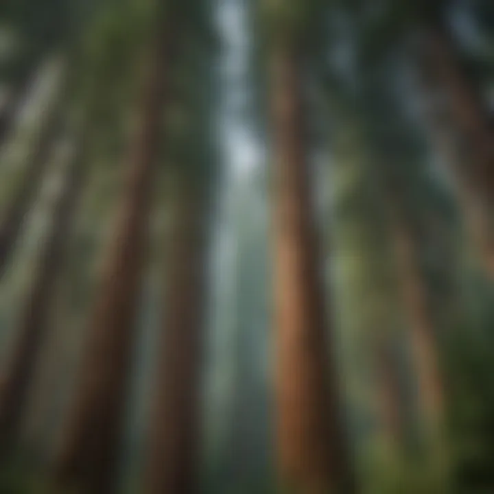 A panoramic shot of a forest filled with towering Douglas firs, emphasizing their height and ecological significance.