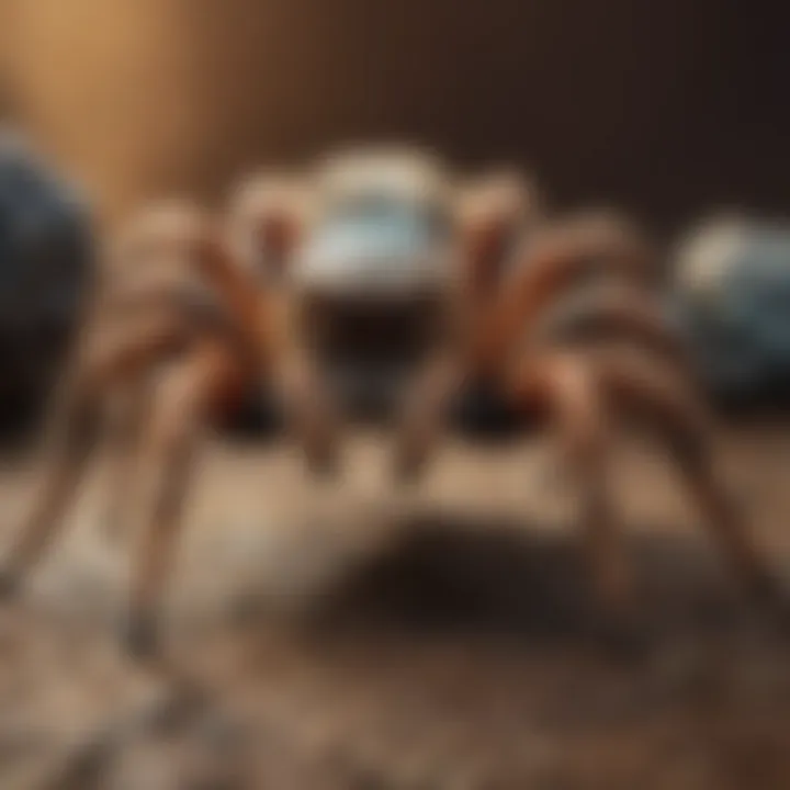 Tarantula displaying mating behavior and vibrant colors