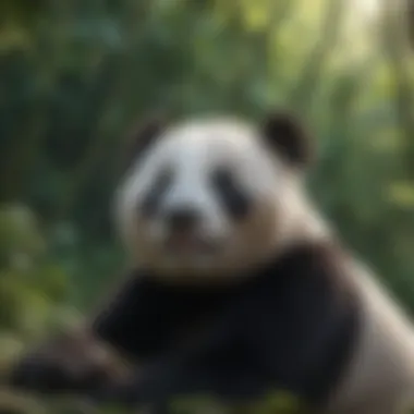 Giant panda resting in a natural habitat surrounded by bamboo