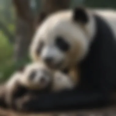 A panda mother with her cubs showcasing maternal care