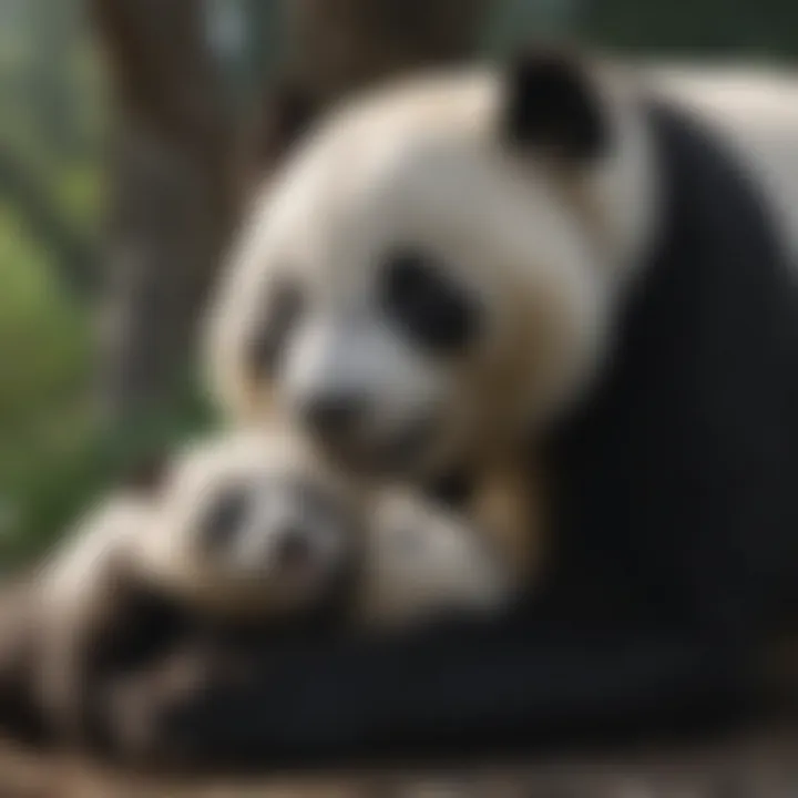 A panda mother with her cubs showcasing maternal care