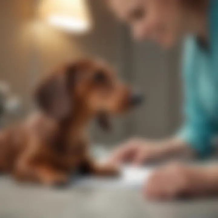 A Dachshund receiving a veterinary check-up