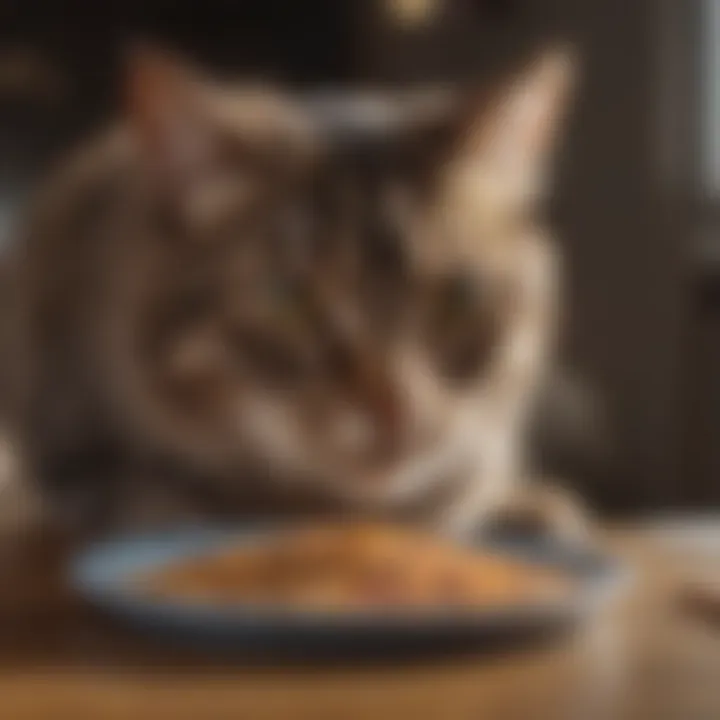 Cat enjoying a meal of dry food