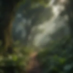 A vibrant canopy of the Amazon rainforest showcasing diverse plant life