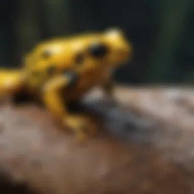 Close-up of the gold dart frog's striking coloration