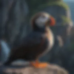 Tufted puffin resting on a cliff edge
