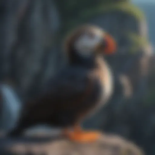 Tufted puffin resting on a cliff edge